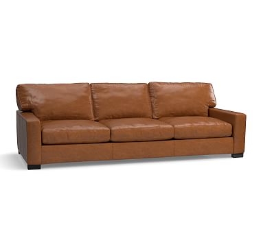 Turner Square Arm Leather Grand Sofa 3-Seater 102.5", Down Blend Wrapped Cushions, Vintage Caramel - Image 2