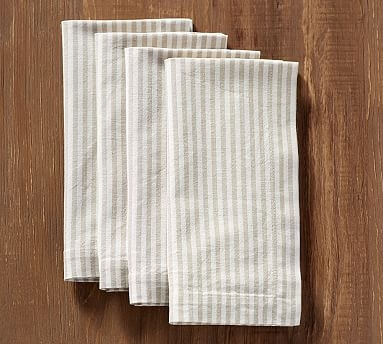 Wheaton Striped Linen/Cotton Napkins, Set of 4 - Flax - Image 0