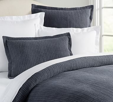 Homeycomb Cotton Duvet Cover, Full/Queen, Midnight - Image 1