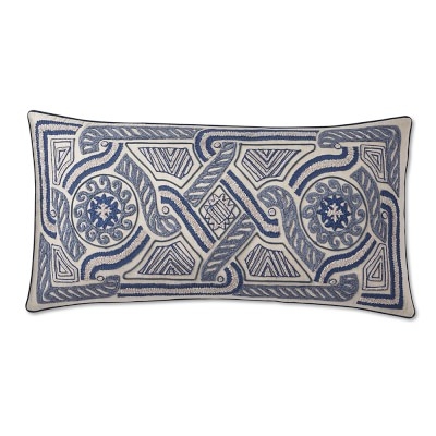 Medini Chenille Embroidered Pillow Cover, 15" X 30", Blue - Image 0