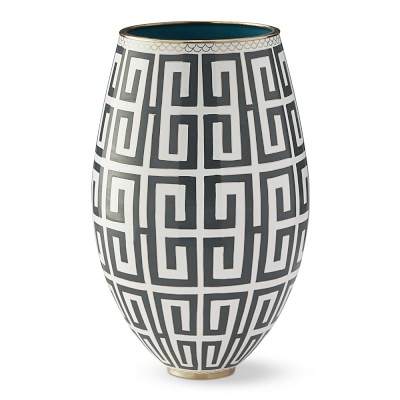 Cloisonne Vase, Greek Key, Large, Charcoal - Image 0