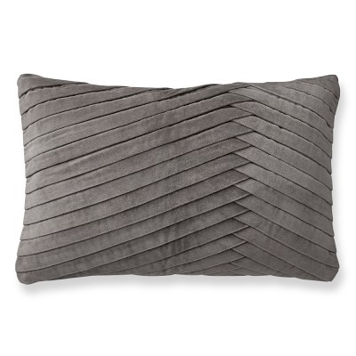 Pleated Velvet Pillow Cover, 14" X 22", Steeple Grey - Image 1