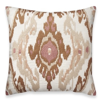 Istanbul Ikat Embroidered Pillow Cover, 22" X 22", Coral - Image 0