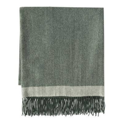 Border Reversible Cashmere Throw, 50" X 65", Moss - Image 0