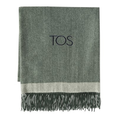 Border Reversible Cashmere Throw, 50" X 65", Moss - Image 1