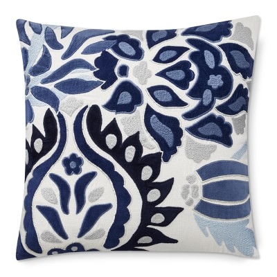 Izlara Floral Applique Pillow Cover, 20" X 20", Blue - Image 0