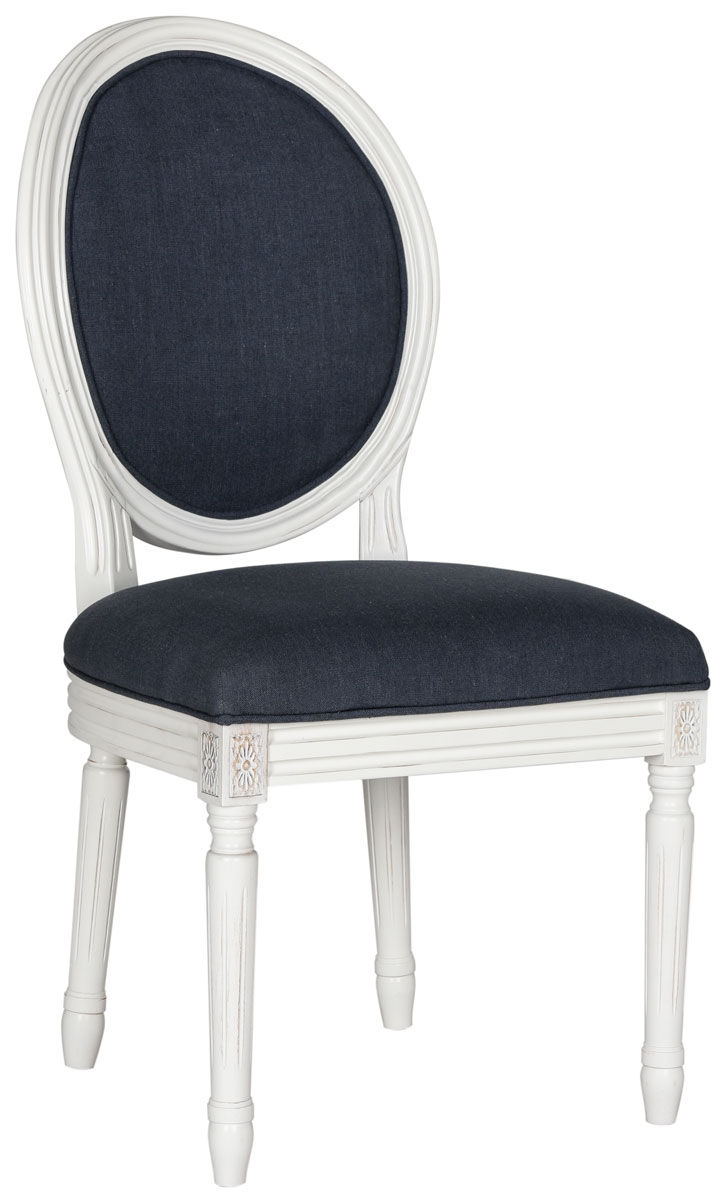 Holloway 19''H French Brasserie Linen Oval Side Chair (Set of 2) - Navy/Cream - Arlo Home - Image 1