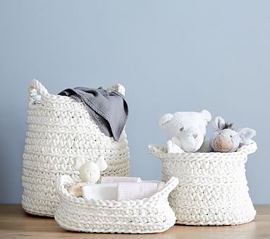 Chunky Knit Changing Table Storage, Ivory - Image 0