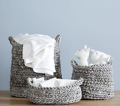 Chunky Knit Small Basket, Gray - Image 0