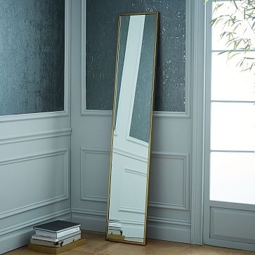 Metal Framed Narrow Floor Mirror, Antique Brass - Image 0