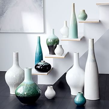 Reactive Glaze Vase, Medium, 16", Turquoise - Image 0