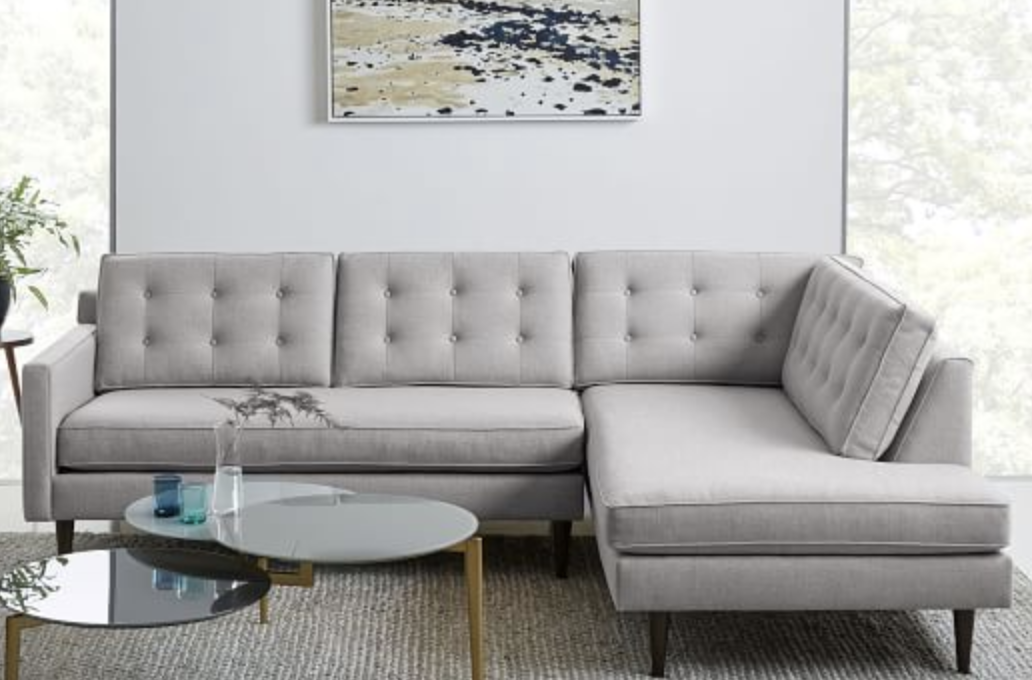 Drake RIGHT Terminal Chaise 2-Piece Sectional: Left Arm Sofa, Right Arm Terminal Chaise, Twill, Platinum - Image 1