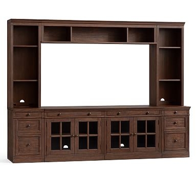 Livingston 7-Piece Entertainment Center with Drawers, Brown Wash, 105" - Image 1