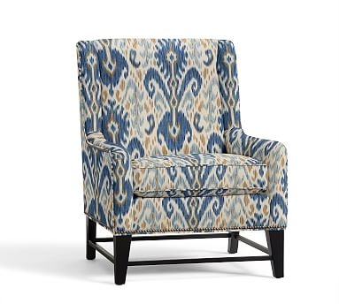 Berkeley Upholstered Armchair, Polyester Wrapped Cushions, Ikat Geo Blue - Image 2