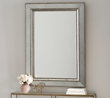 Marlena Antique Rectangular Mirror - Brushed Silver - Image 1