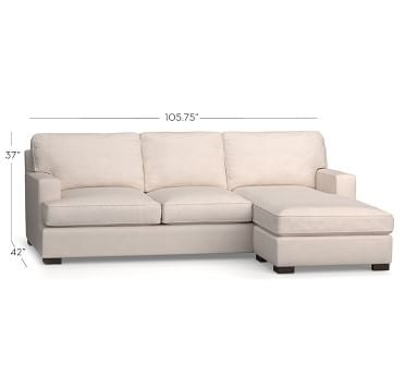 Townsend Square Arm Upholstered Sofa with Reversible Storage Chaise Sectional, Polyester Wrapped Cushions, Sunbrella(R) Performance Boss Tweed Pebble - Image 1
