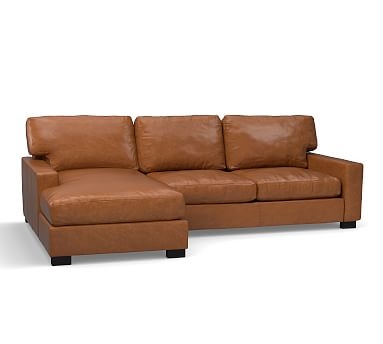 Turner Square Arm Leather Right Arm Sofa with Chaise Sectional, Down Blend Wrapped Cushions, Vintage Caramel - Image 1