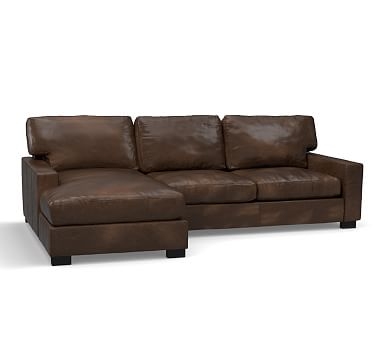 Turner Square Arm Leather Right Arm Loveseat with Chaise Sectional, Down Blend Wrapped Cushions, Vintage Cocoa - Image 2