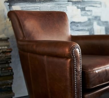 Irving Leather Armchair, Bronze Nailheads, Polyester Wrapped Cushions, Stetson Chestnut - Image 1