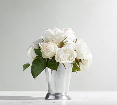 Faux Composed Roses in Silver Cup - Image 1