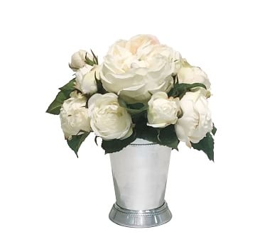 Faux Composed Roses in Silver Cup - Image 2