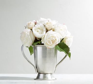 Faux Composed Roses in Silver Vase - Image 1