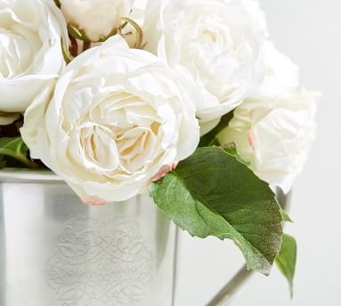 Faux Composed Roses in Silver Vase - Image 2