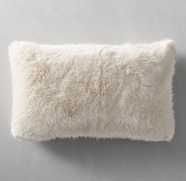 ULTRA FAUX FUR LUMBAR PILLOW COVER - CREAM - 13" x 21" - Insert not included - Image 0