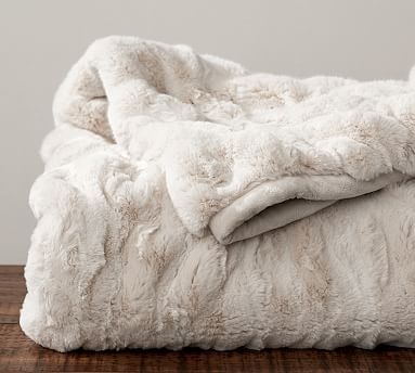 Faux Fur Oversized Throw, 60 x 80", Ruched Ivory - Image 1