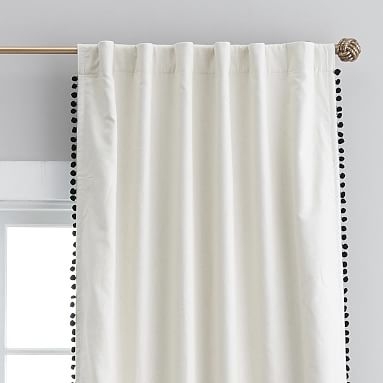 The Emily & Meritt Natural Linen Pom Pom Blackout Curtain Panel, 84", Natural Linen - Image 0