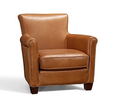 Irving Roll Arm Leather Armchair, Polyester Wrapped Cushions, Leather Burnished Wolf Gray - Image 1