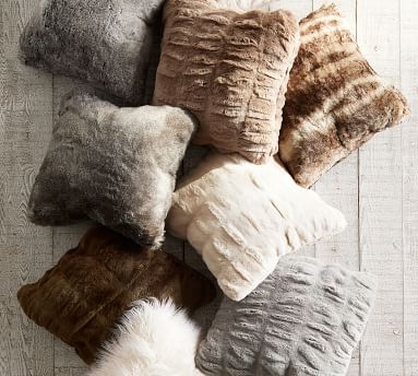 Faux Fur Pillow Cover, 18" x 18", Ivory - Image 2