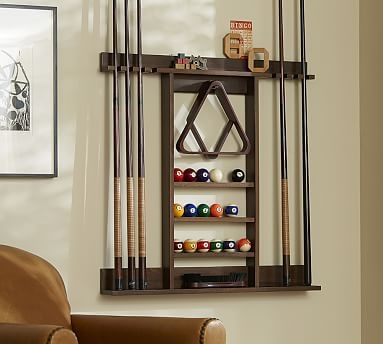 Cue Stick Wall Mount Storage Rack, Rustic Mahogany Stain - Image 1