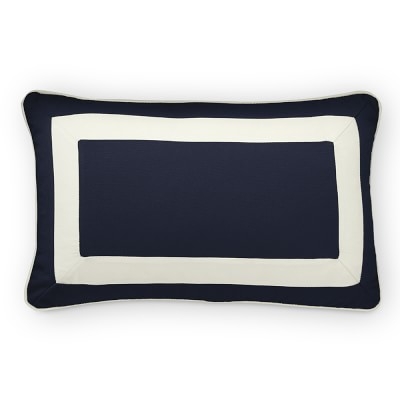 Sunbrella Outdoor Solid Lumbar Pillow Cover with White Border, 14" X 22", Navy - Image 1