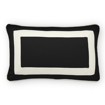 Sunbrella Outdoor Solid Lumbar Pillow Cover with White Border, 14" X 22", Black - Image 0