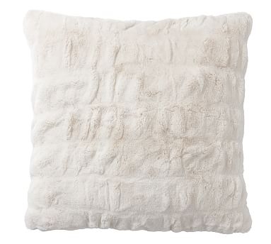 Ruched Faux Fur Pillow Cover, 18", Ivory - Image 1