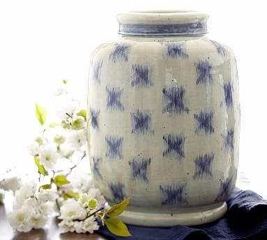 Blue Ikat Terra Cotta Vase - Image 1