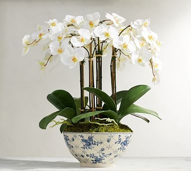 Faux Orchid in Rose Trellis Bowl - Image 1