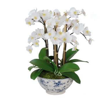 Faux Orchid in Rose Trellis Bowl - Image 0