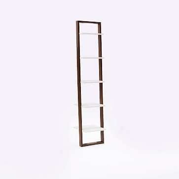 -Ladder Shelf Leaning Wall Storage Narrow Shelf - White Lacquer/Espresso-individual - Image 1