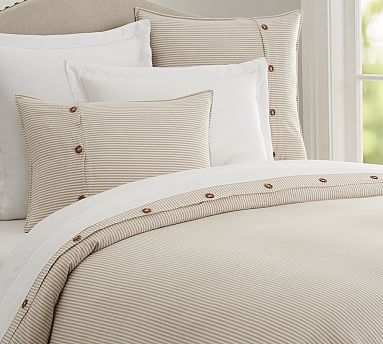 Wheaton Striped Linen/Cotton Duvet Cover, King/Cal. King, Flax - Image 1