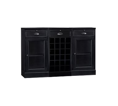 3-Piece Modular Bar Buffet (2 glass door cabinet, 1 wine grid base), Black - Image 1