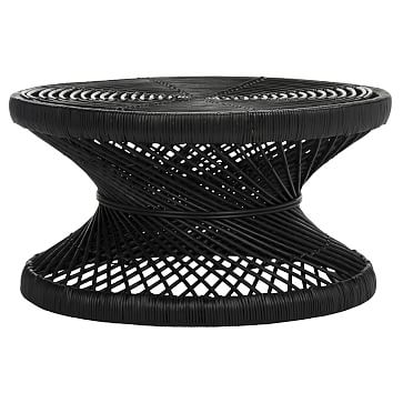Woven Rattan Round Coffee Table, Black - Image 1