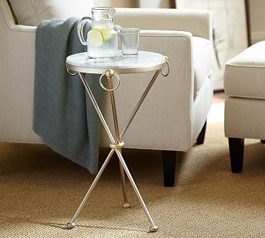 Leila Marble-Top Side Table, Antique Brass finish - Image 1
