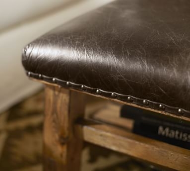 Caden Square Ottoman, Brown Leather - Image 2