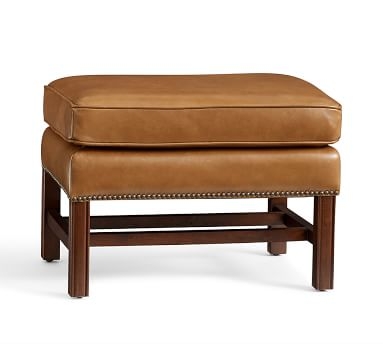 Thatcher Leather Ottoman, Polyester Wrapped Cushions, Toffee - Image 2