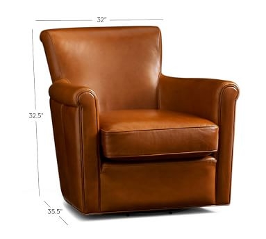 Irving Leather Swivel Armchair, Polyester Wrapped Cushions, Stetson Chestnut - Image 1