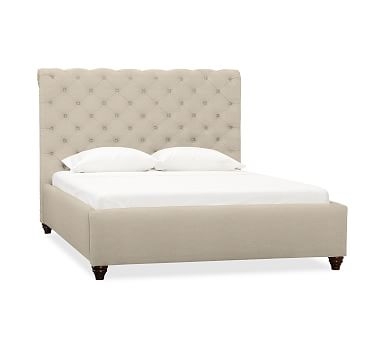 Chesterfield Upholstered Bed with Bronze Nailheads, Queen, Linen Oatmeal - Image 0