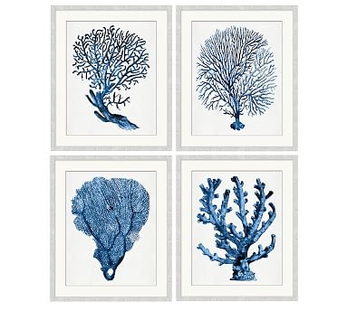 Coral in Blue Print, 20 x 24", Set of 4 - Image 0