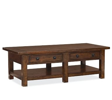 Benchwright Rectangular Wood Coffee Table with Drawers, Rustic Mahogany, 54"L - Image 0